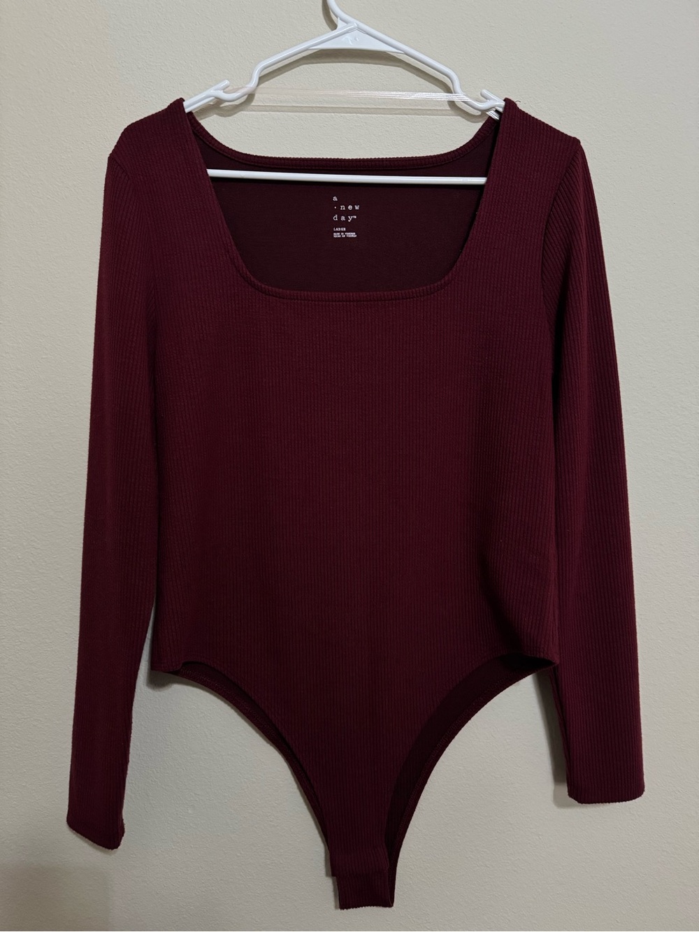 a new day Burgundy Long-Sleeve Ribbed Square-Neck Bodysuit